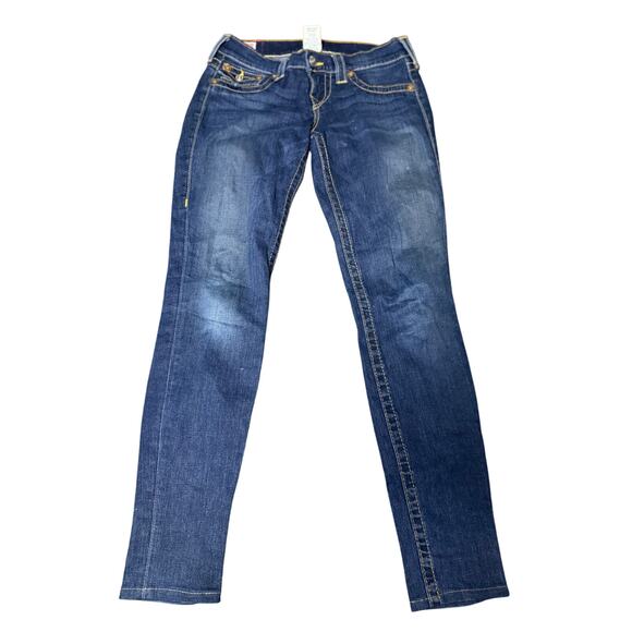 True Religion Misty Skinny Low-Rise Jeans, Dark Wash, Size 25 - Picture 1 of 6